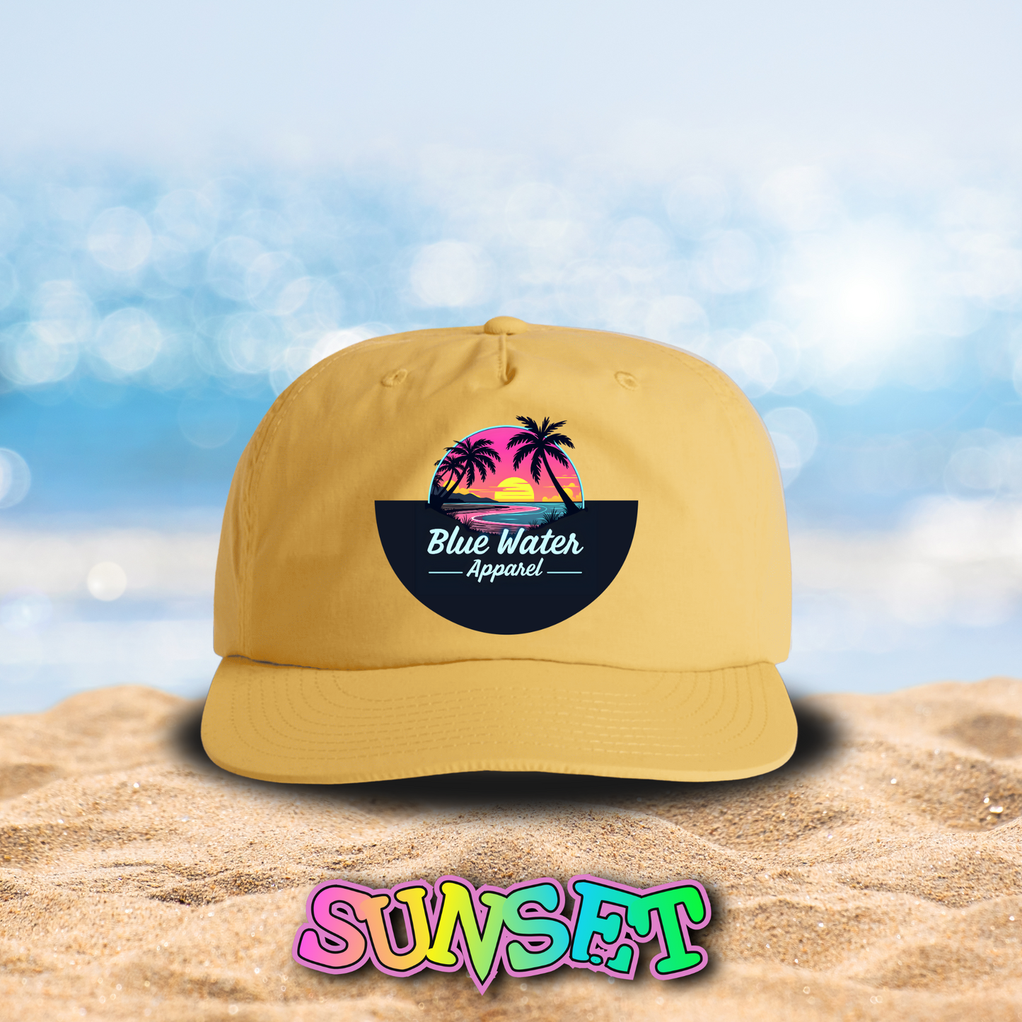 Neon Sunset Surf Cap, Unisex, 14 Colors To Choose From, Exclusive Design by Blue Water Apparel