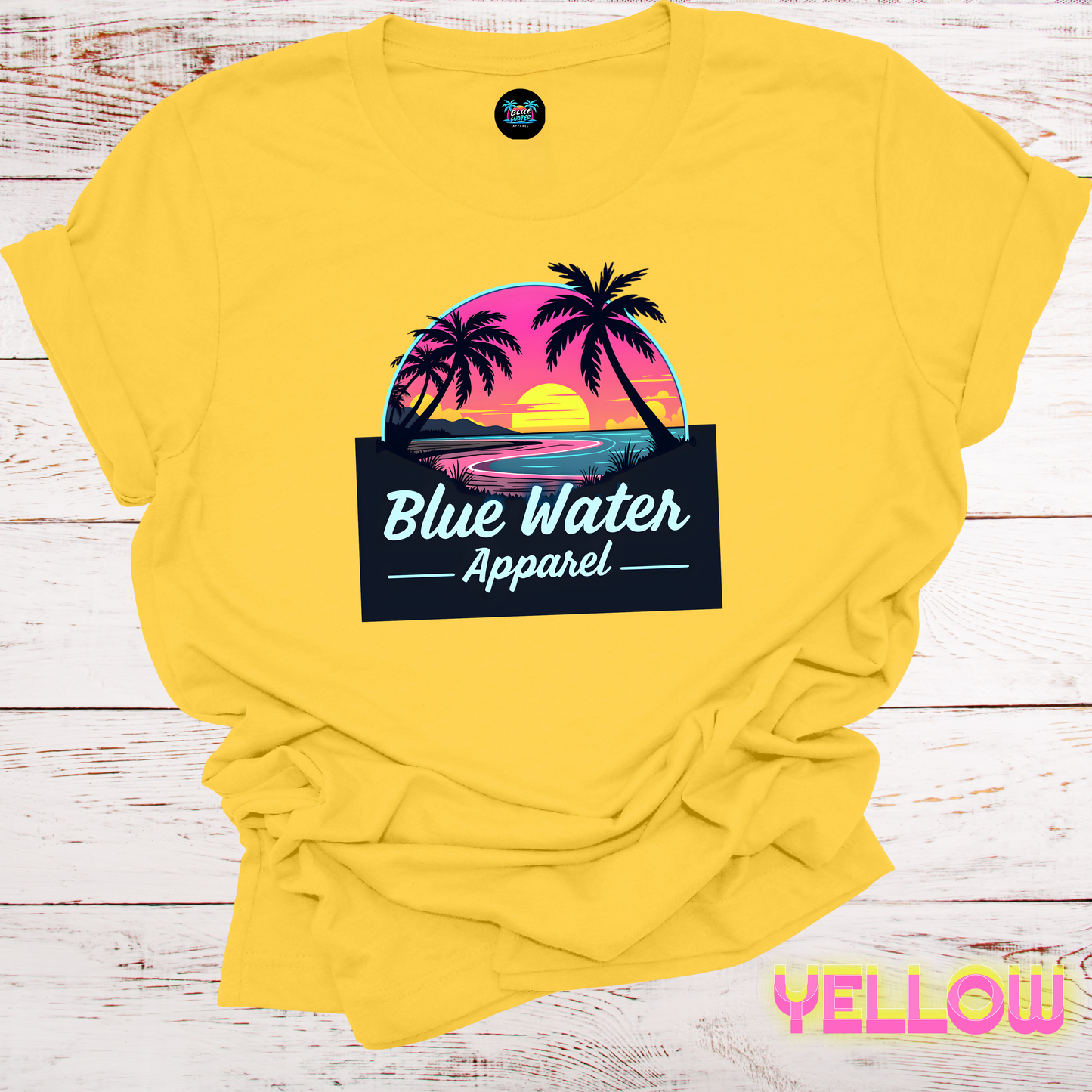 Neon Sunset Unisex Soft Tee by Blue Water Apparel, Front Placement of Graphic, 13 Colors