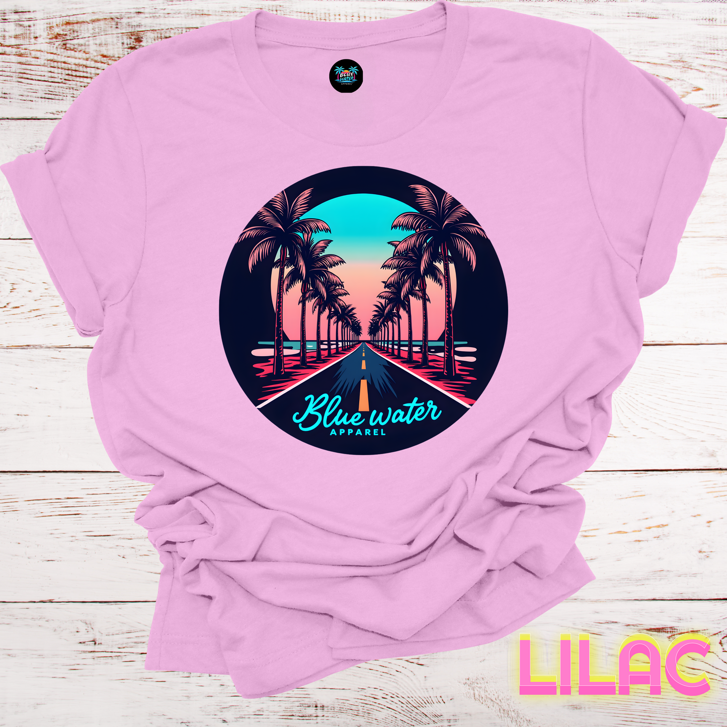 Palm Tree Road Unisex Soft Tee by Blue Water Apparel, Front Placement of Graphic, 13 Colors