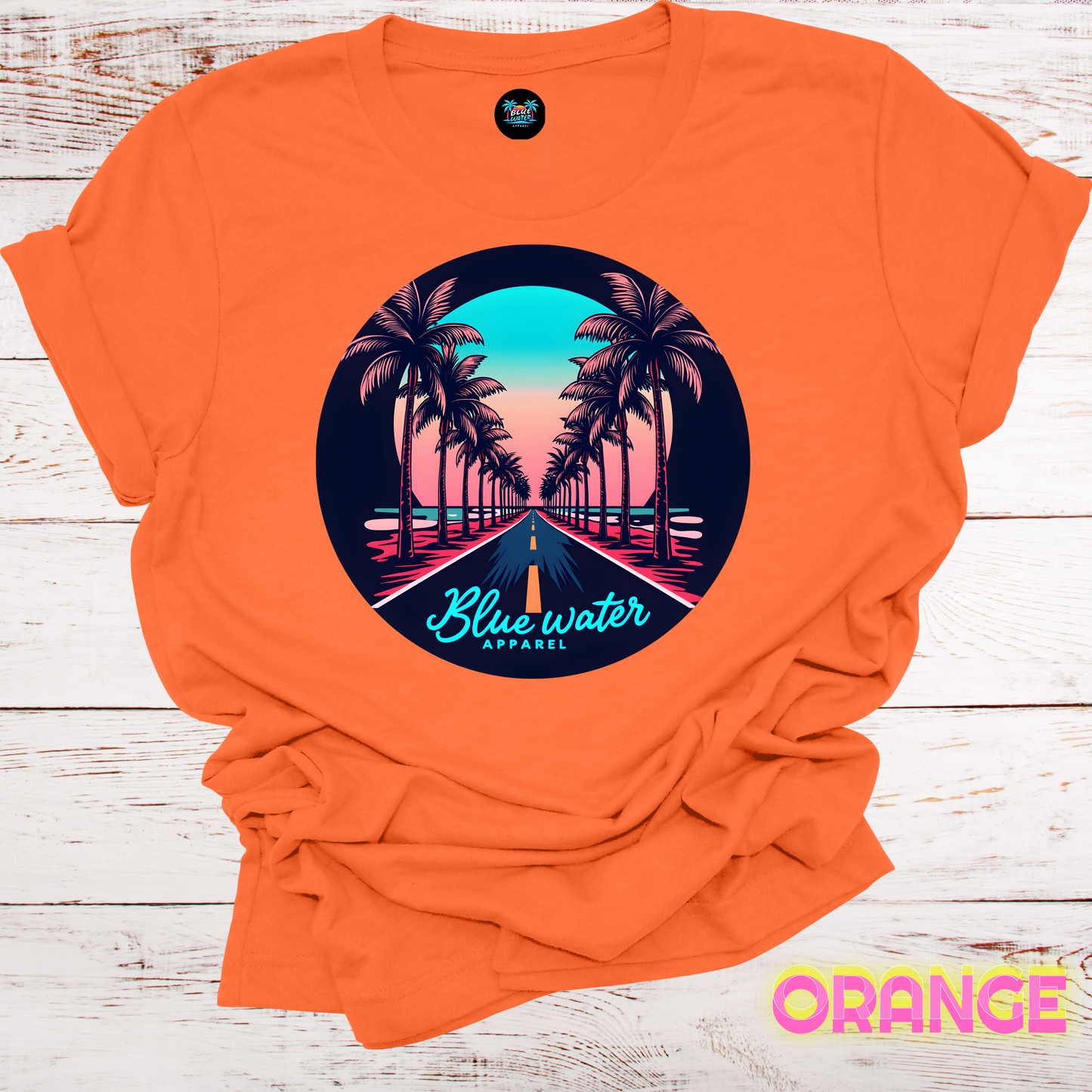 Palm Tree Road Unisex Soft Tee by Blue Water Apparel, Front Placement of Graphic, 13 Colors
