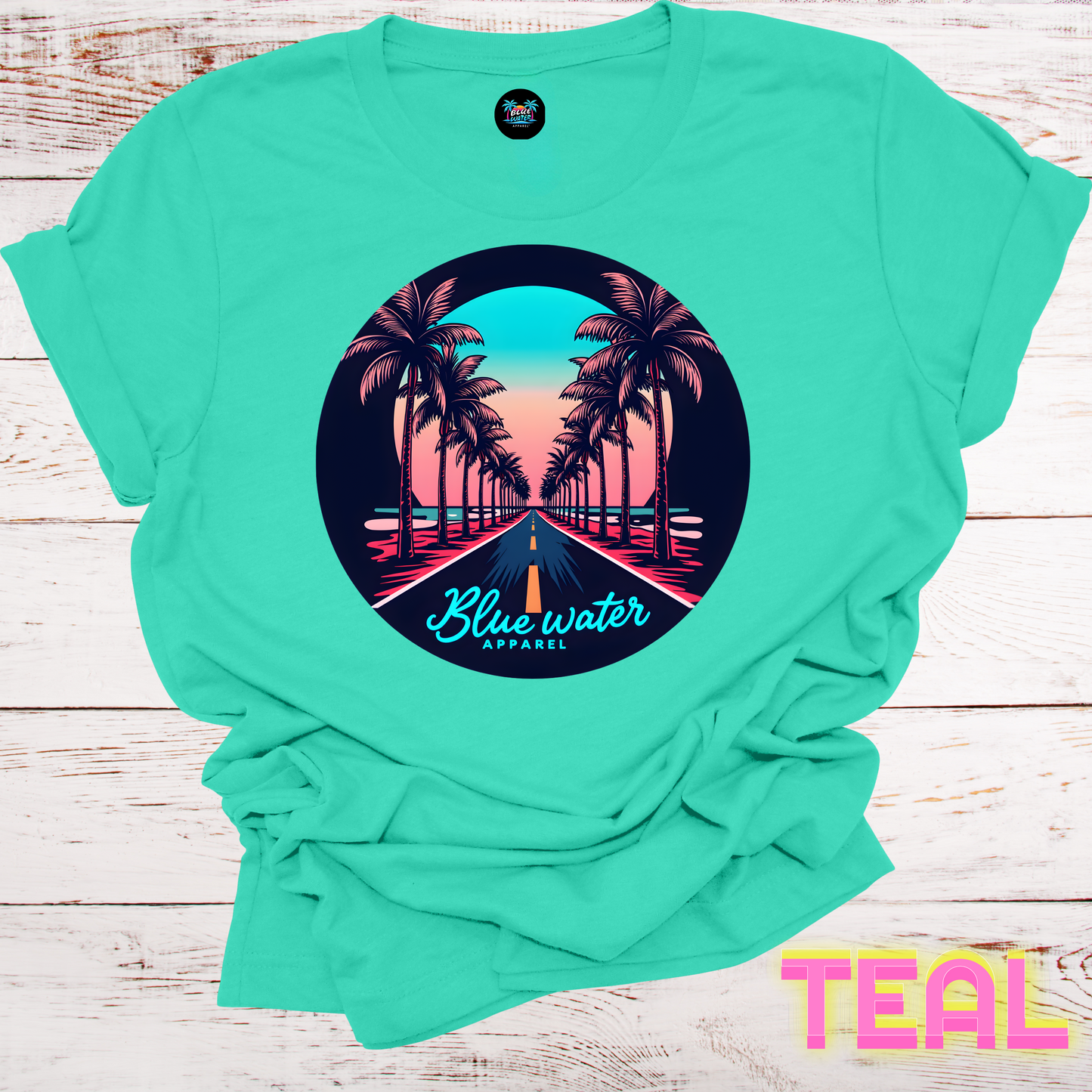 Palm Tree Road Unisex Soft Tee by Blue Water Apparel, Front Placement of Graphic, 13 Colors