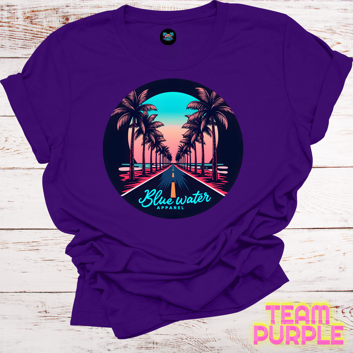 Palm Tree Road Unisex Soft Tee by Blue Water Apparel, Front Placement of Graphic, 13 Colors