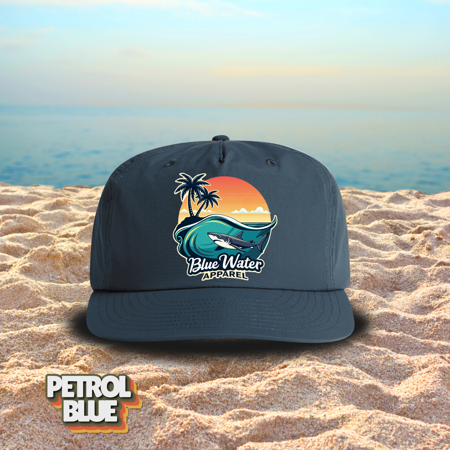 Vintage Graphic Surf Cap - Shark Wave by Blue Water Apparel