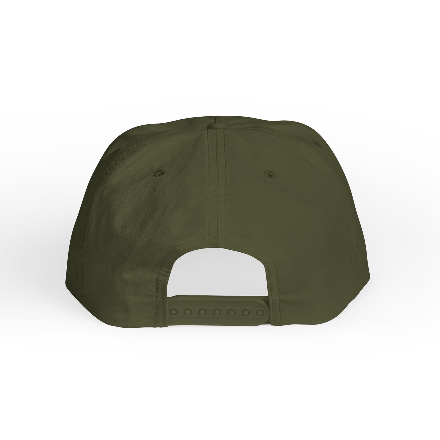 back view of army green surf cap with snapback