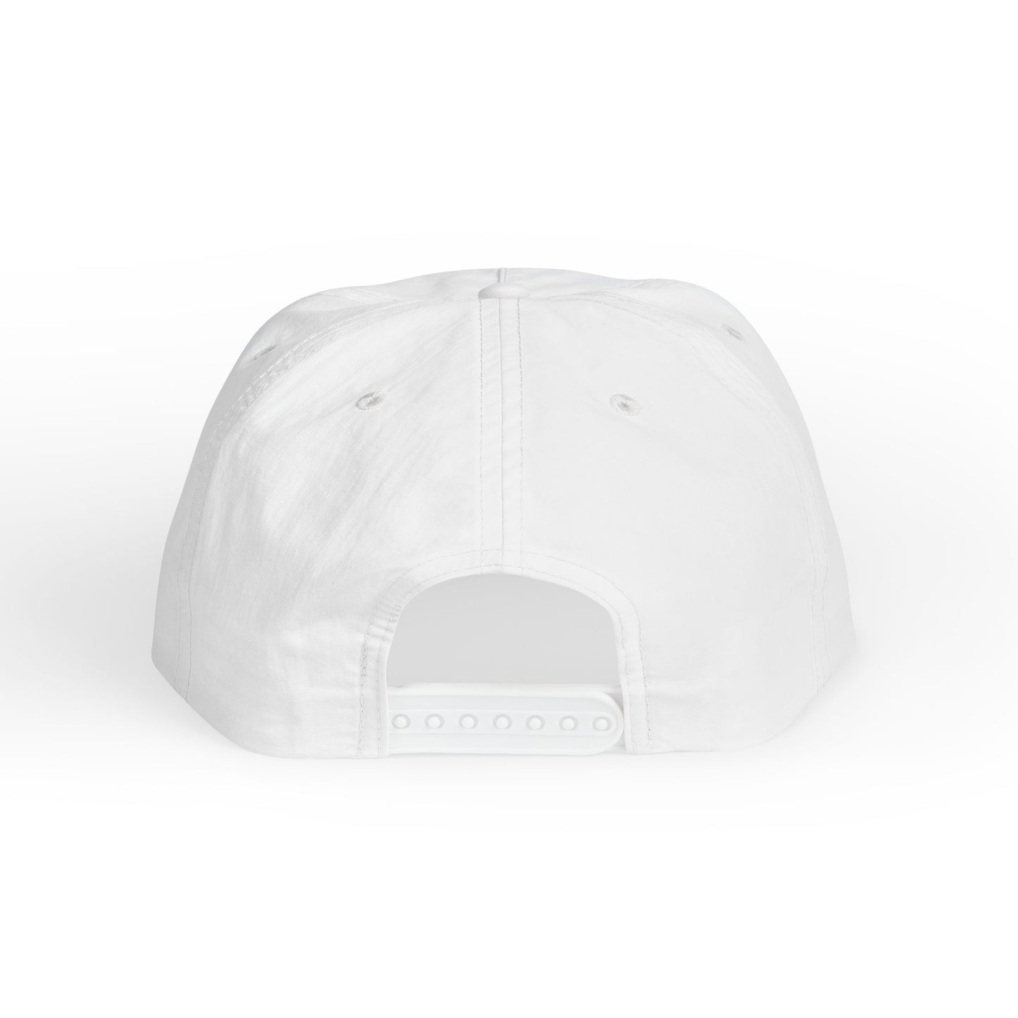 flat lay back of white tropical sunset surf cap by blue water apparel