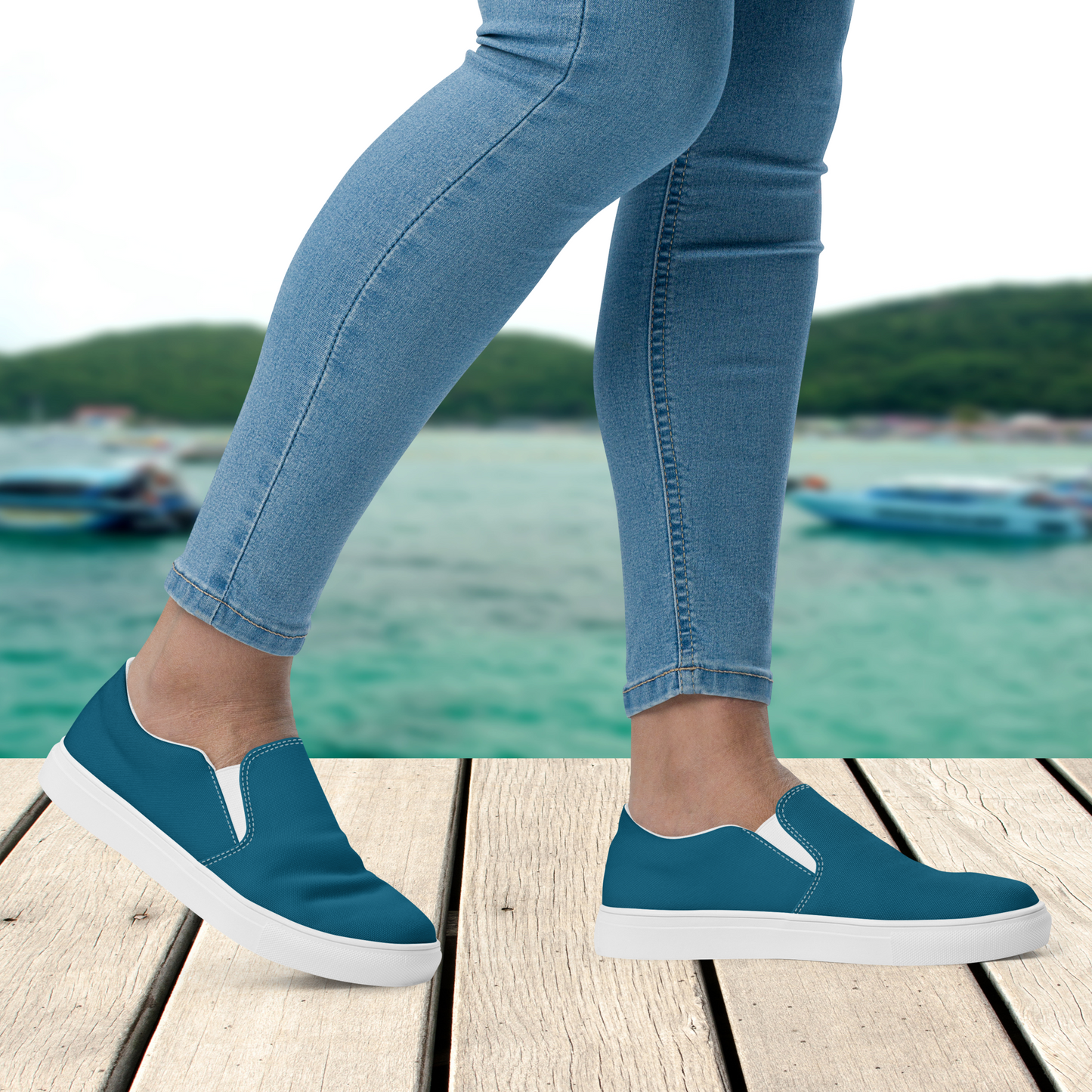 Deep Teal Women’s Slip-On Canvas Shoes to Match Our Hibiscus Wave Collection T-Shirts!
