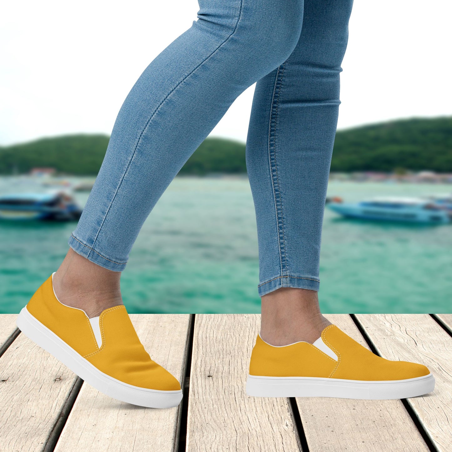Gold Women’s Slip-On Canvas Shoes to Match Our Vintage & Retro Collection Hooded Sweatshirts!