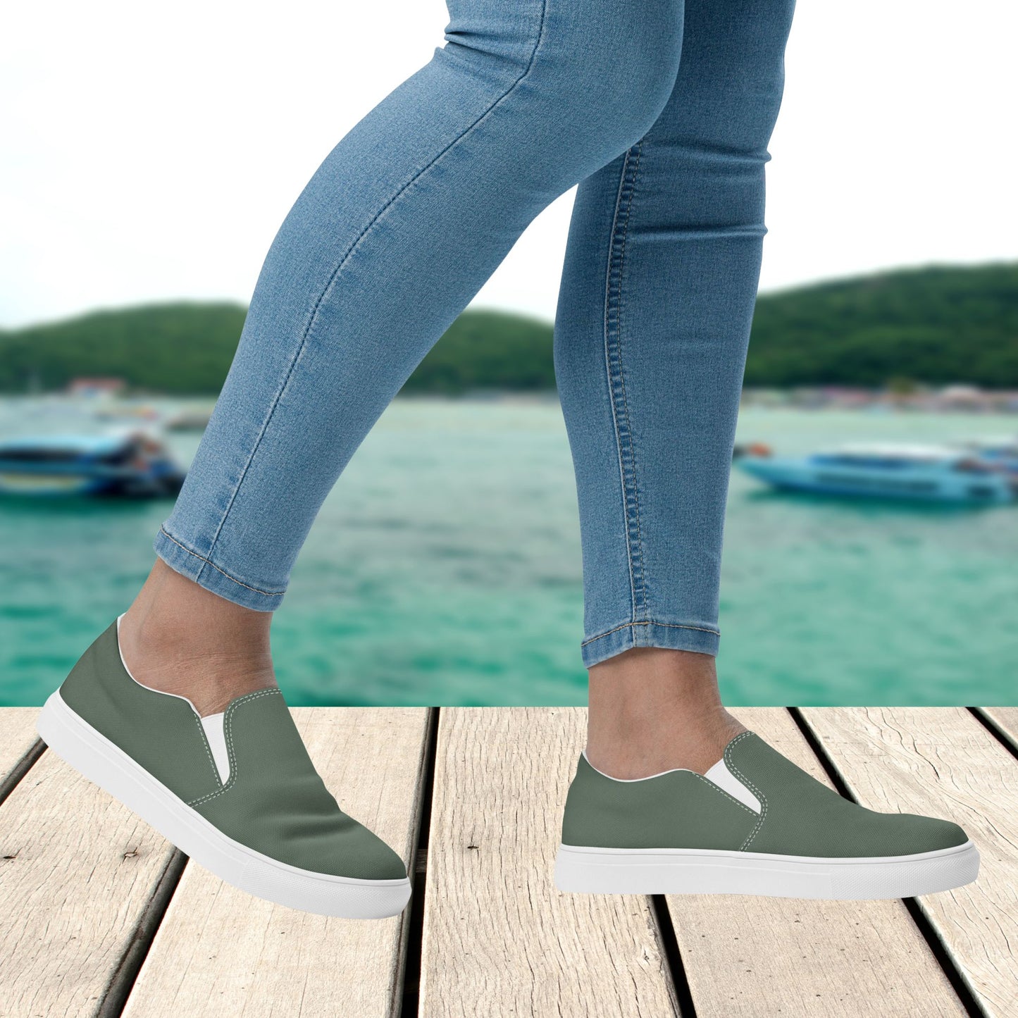 Military Green Women’s Slip-On Canvas Shoes to Match Our Vintage Collection Hooded Sweatshirts!