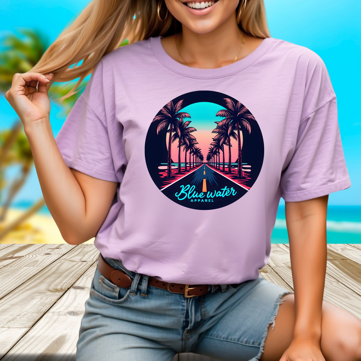 Retro Graphic Tee - Palm Tree Road by Blue Water Apparel