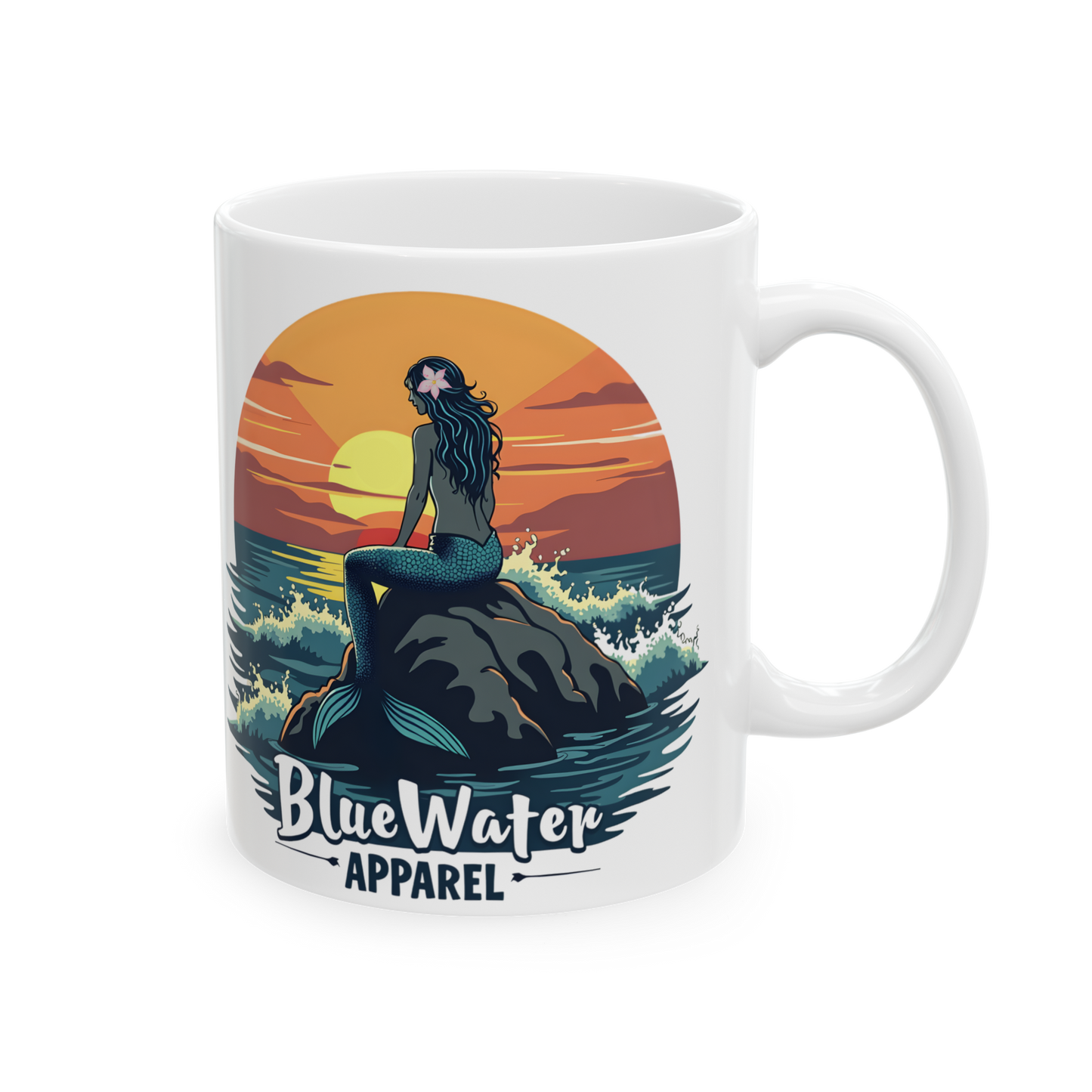 Retro Graphic Ceramic Mug - Mermaid Sunset by Blue Water Apparel