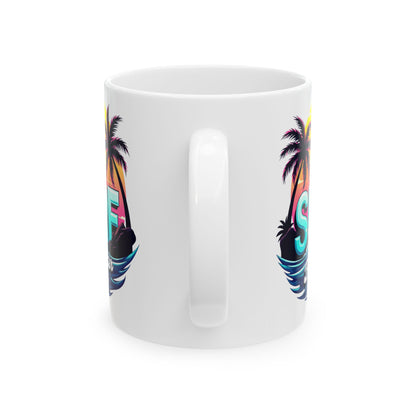 side view with handle of retro surf mug by blue water apparel