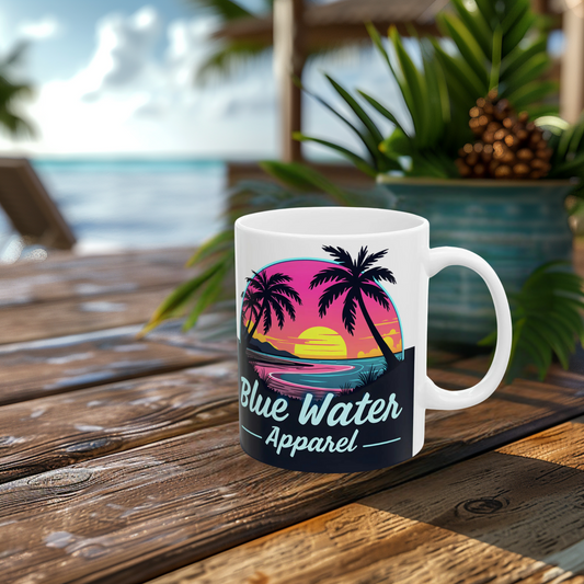 Neon Sunset Ceramic Mug, 11oz., 80's Vibes Drinkware