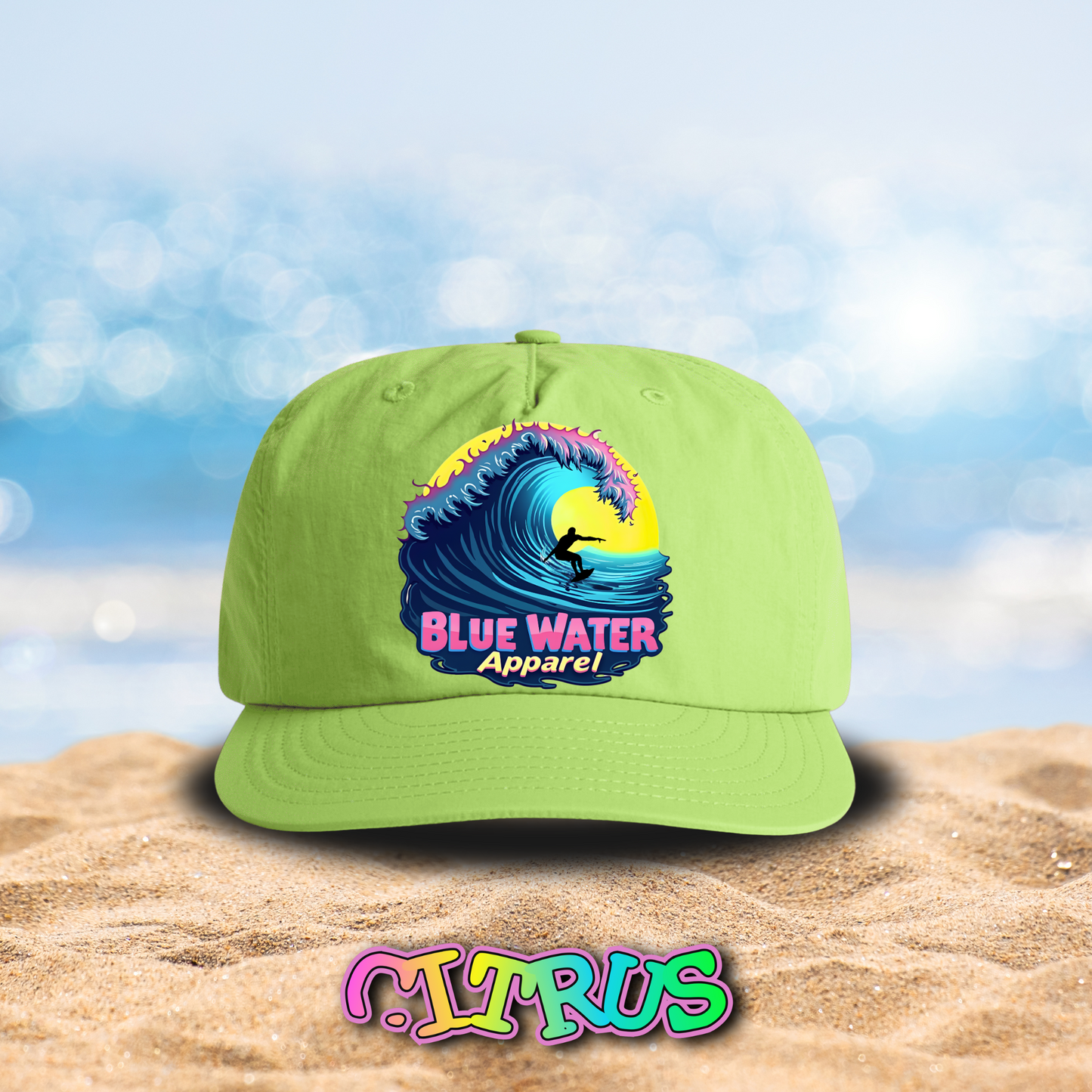 Retro Graphic Surf Cap - Neon Surfer by Blue Water Apparel