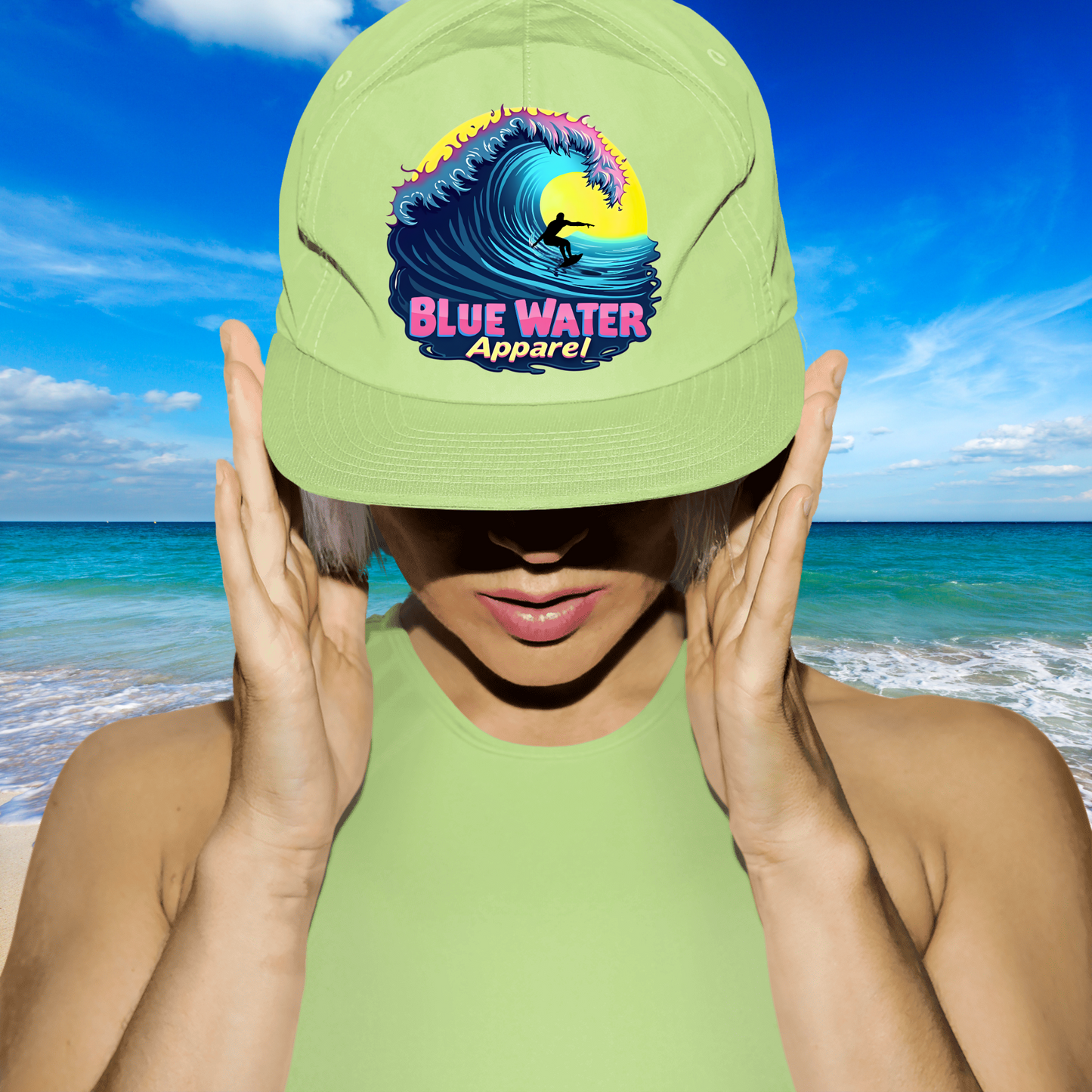 Retro Graphic Surf Cap - Neon Surfer by Blue Water Apparel