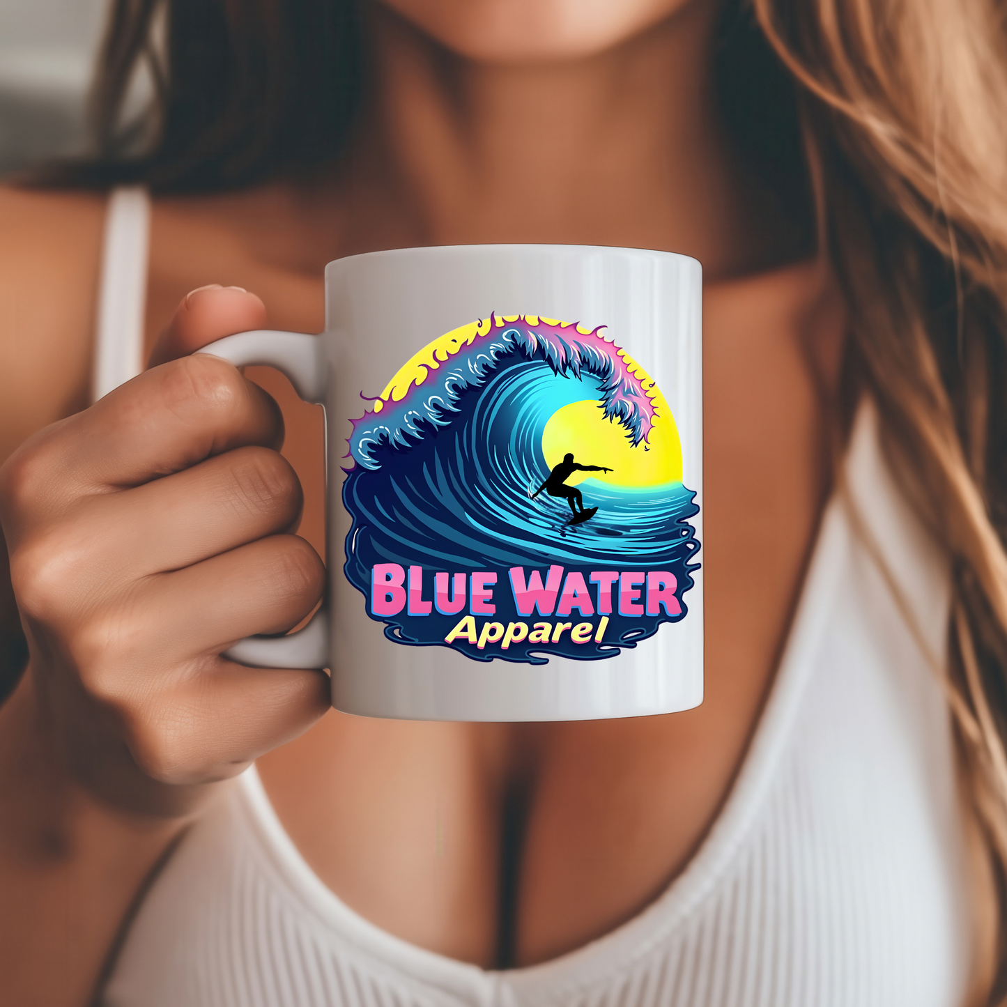 Retro Graphic Ceramic Mug - Neon Surfer by Blue Water Apparel