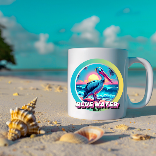 Retro Graphic Ceramic Mug - Retro Pelican by Blue Water Apparel