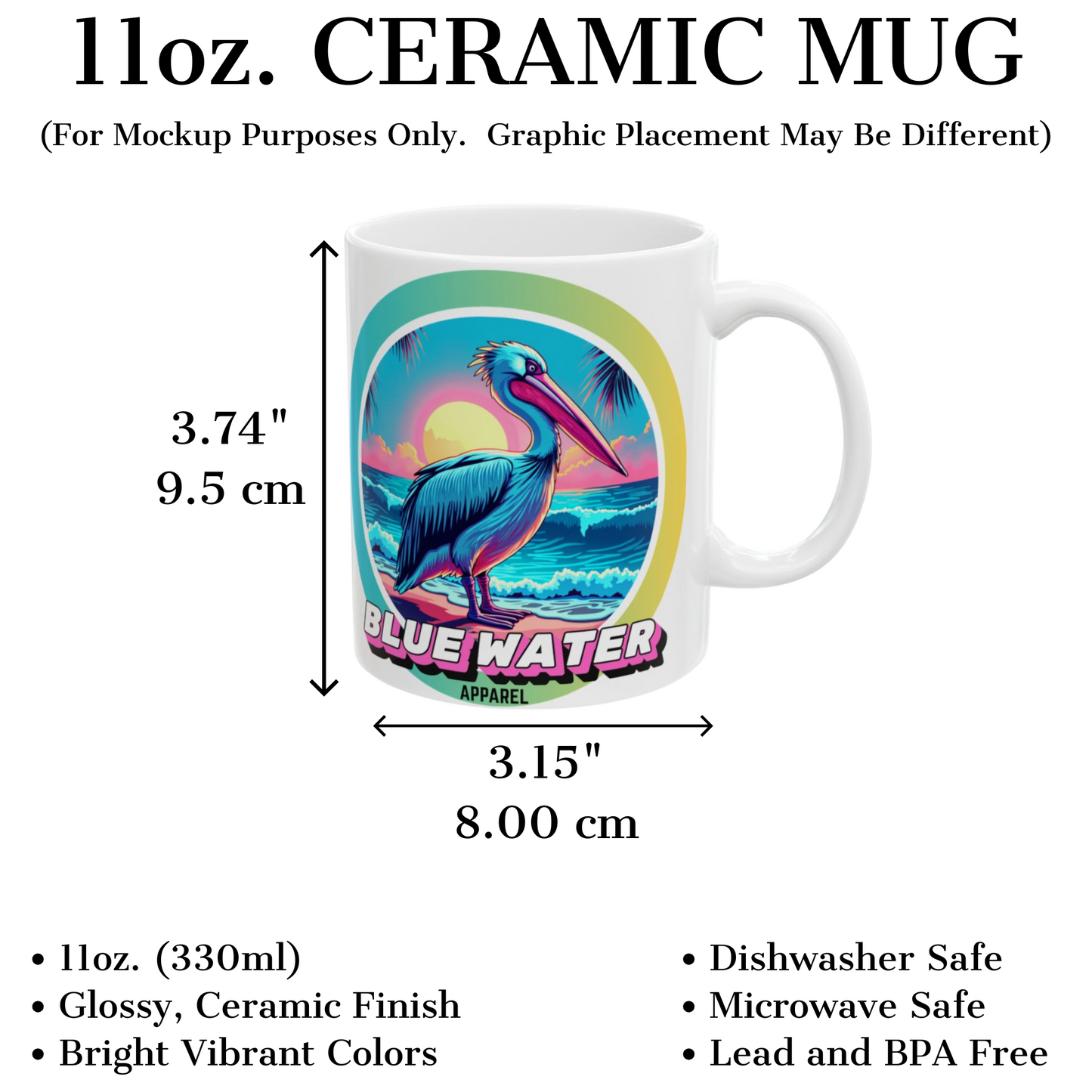 Retro Graphic Ceramic Mug - Retro Pelican by Blue Water Apparel