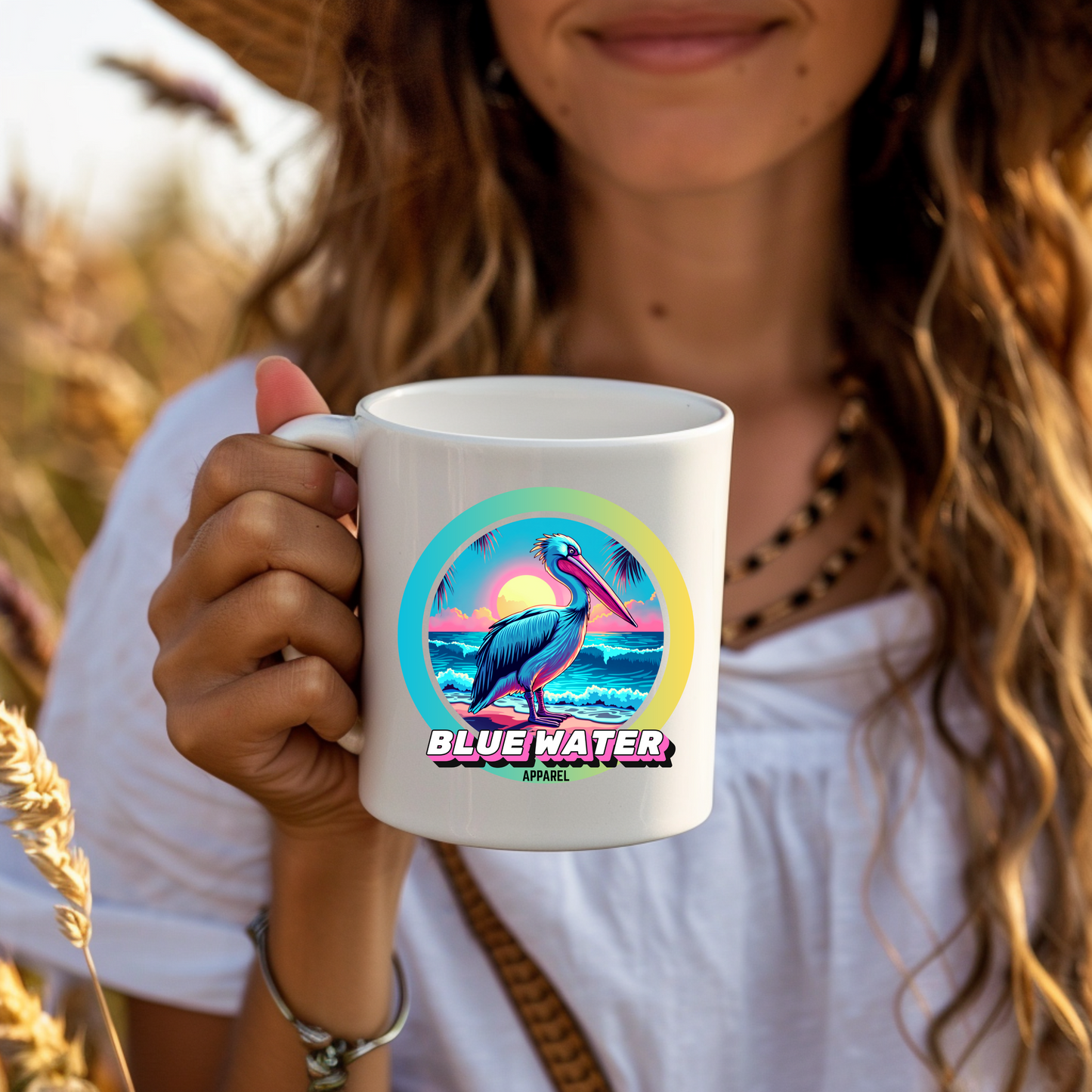 Retro Graphic Ceramic Mug - Retro Pelican by Blue Water Apparel