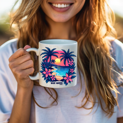 Retro Graphic Ceramic Mug - Tropical Sunset by Blue Water Apparel