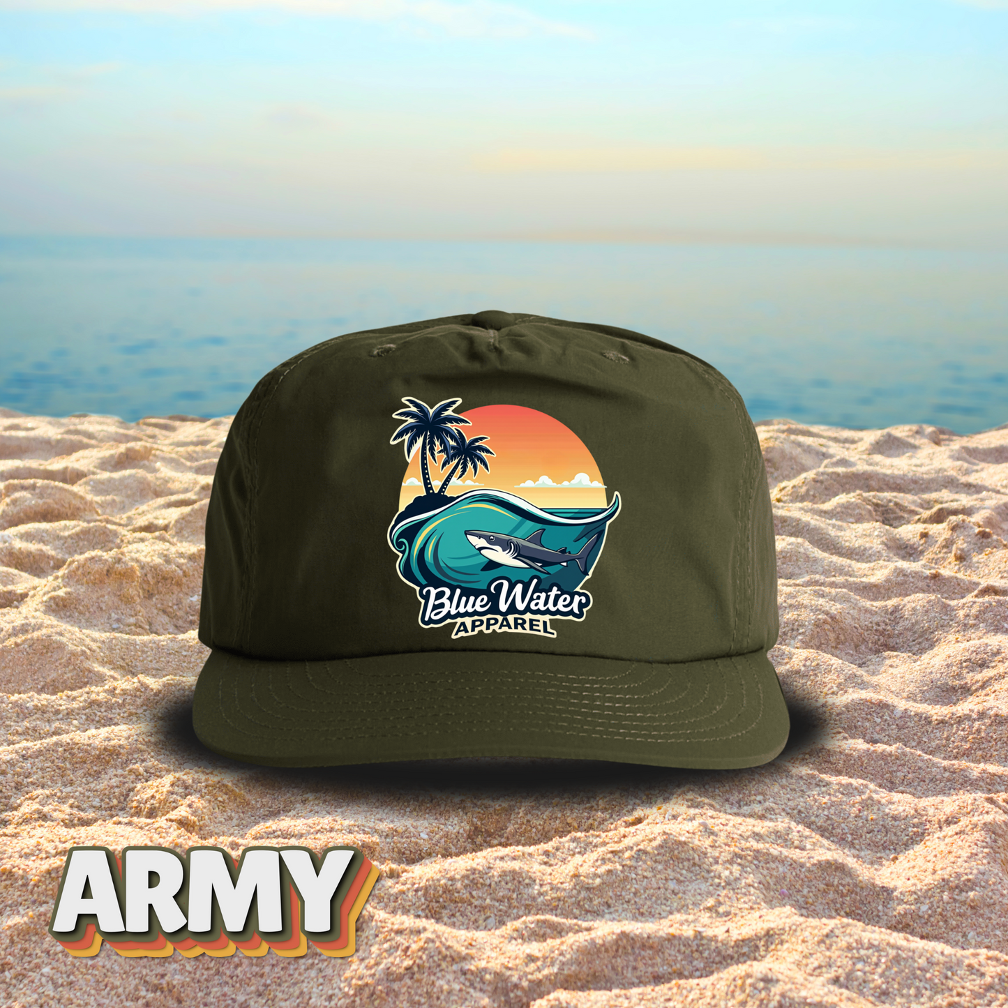 Vintage Graphic Surf Cap - Shark Wave by  Blue Water Apparel