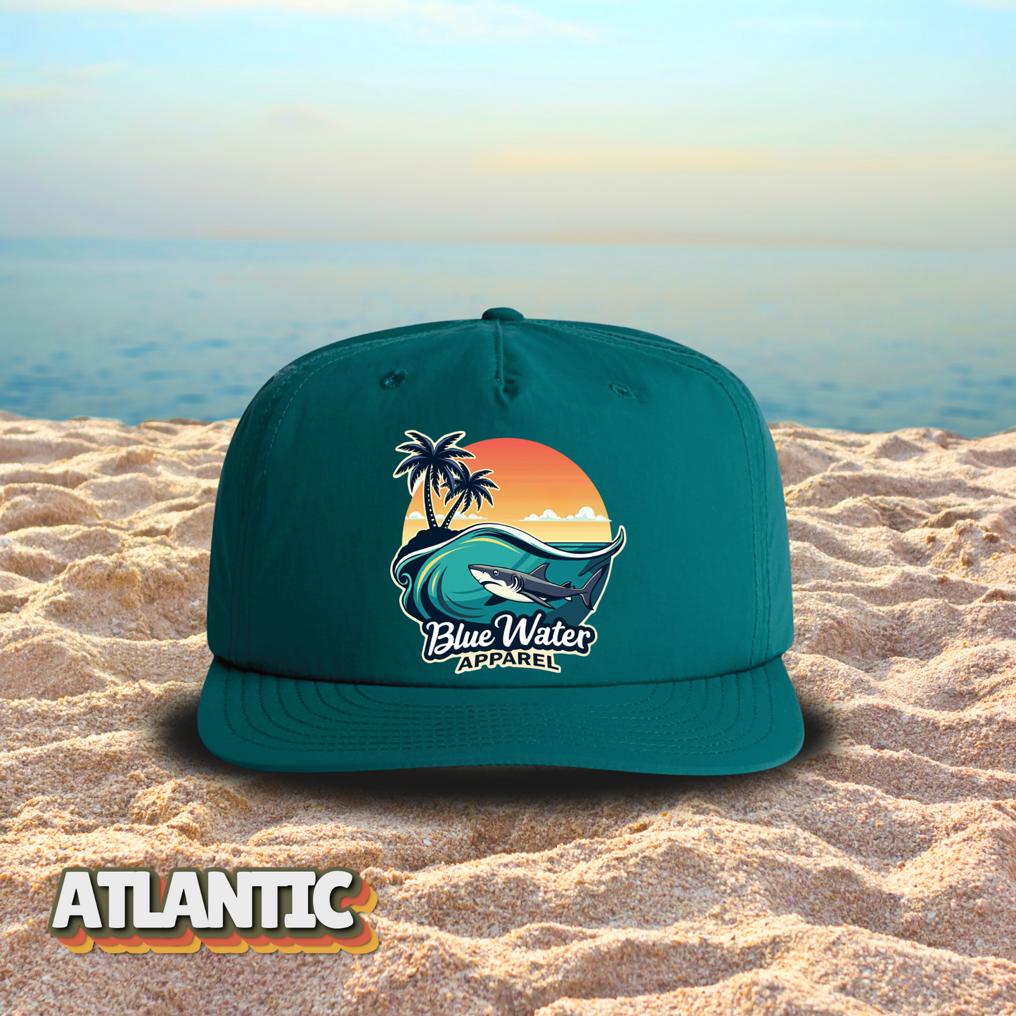 Vintage Graphic Surf Cap - Shark Wave by  Blue Water Apparel