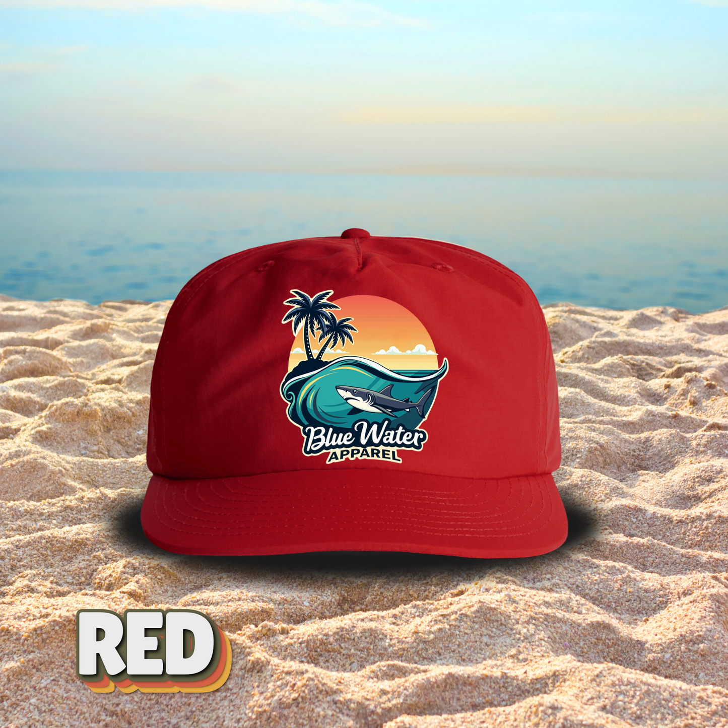 Vintage Graphic Surf Cap - Shark Wave by  Blue Water Apparel