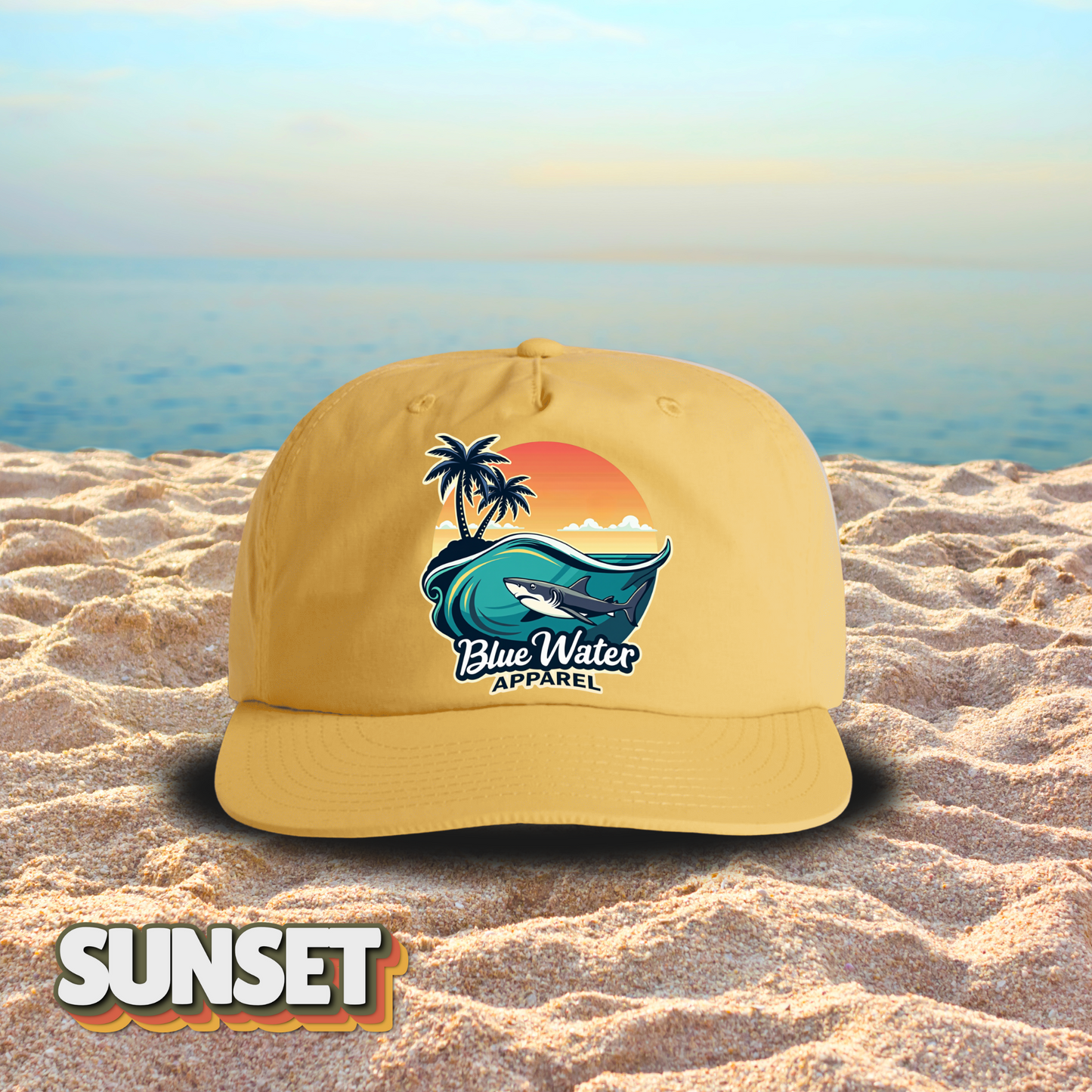 Vintage Graphic Surf Cap - Shark Wave by  Blue Water Apparel