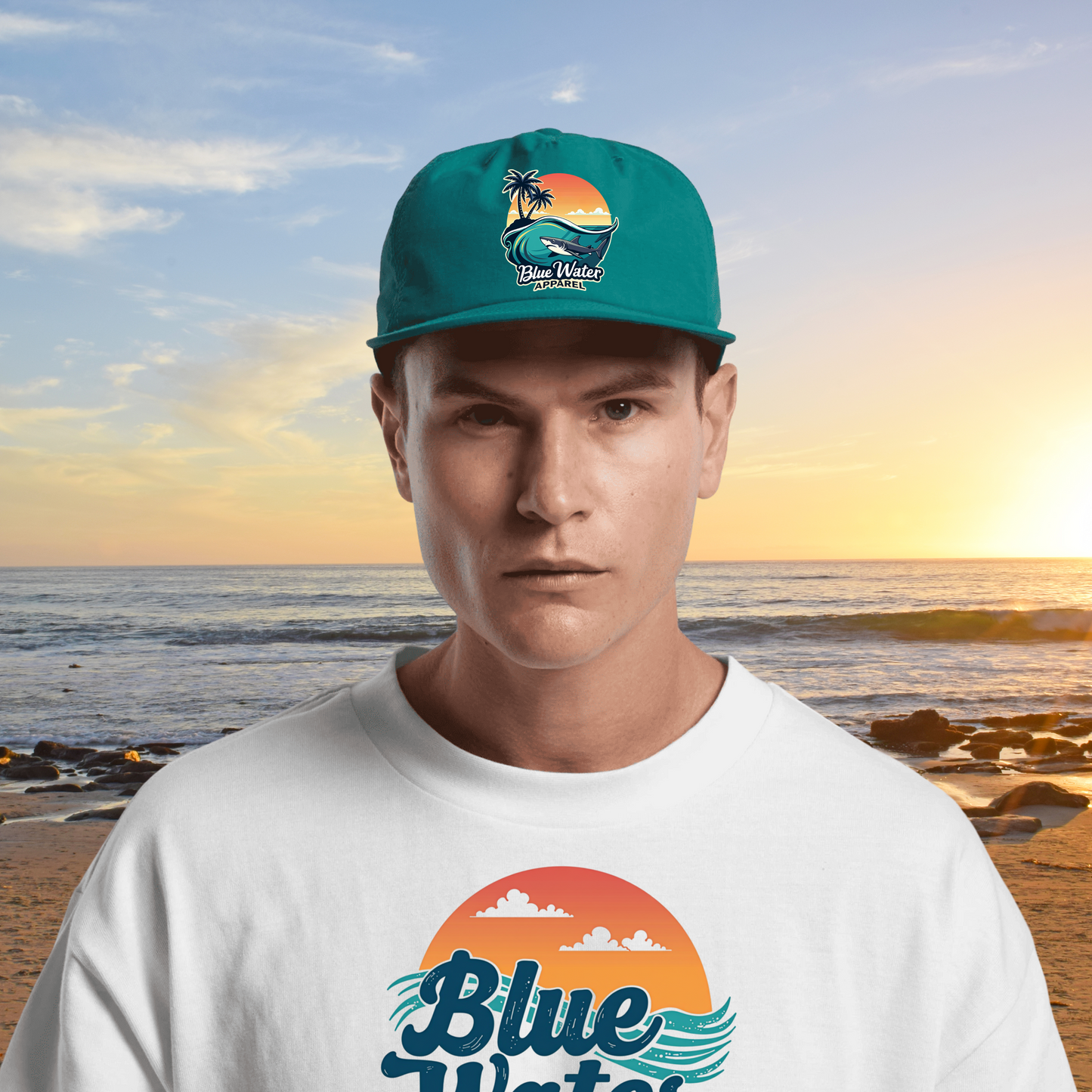 Vintage Graphic Surf Cap - Shark Wave by  Blue Water Apparel