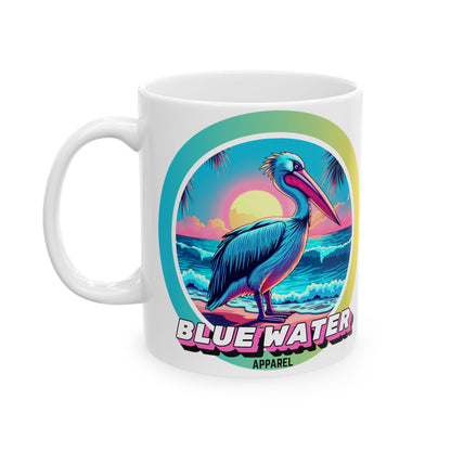 Retro Graphic Ceramic Mug - Retro Pelican by Blue Water Apparel