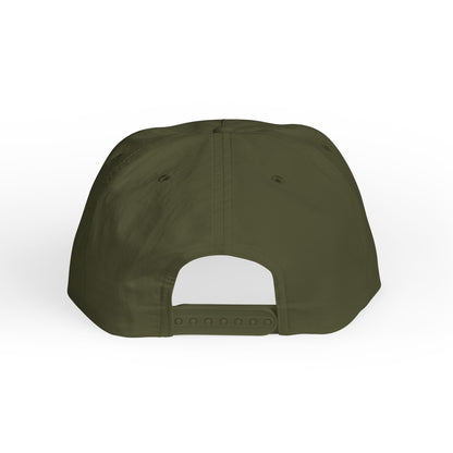 back view of army green surf cap with snapback 
