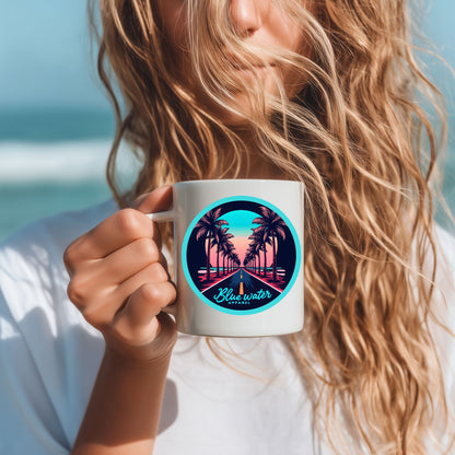 Retro Graphic Ceramic Mug - Palm Tree Road by Blue Water Apparel