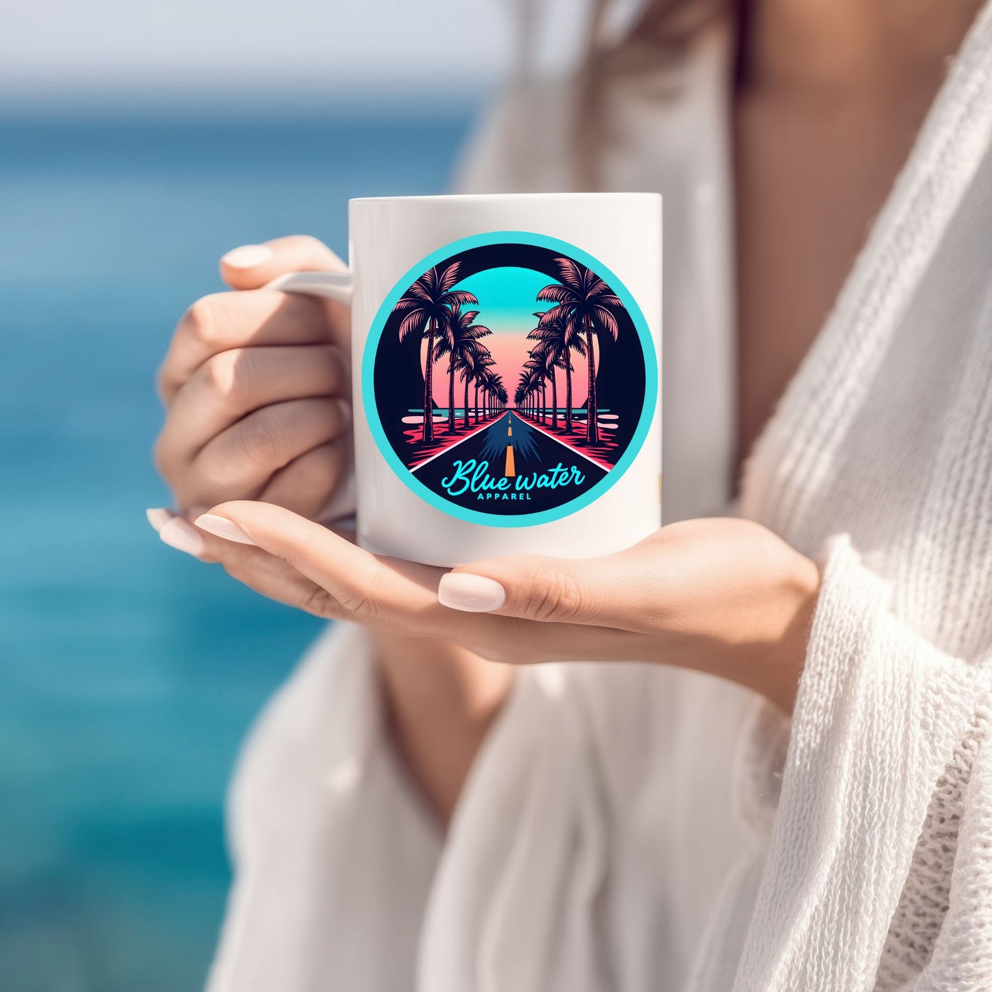 Retro Graphic Ceramic Mug - Palm Tree Road by Blue Water Apparel