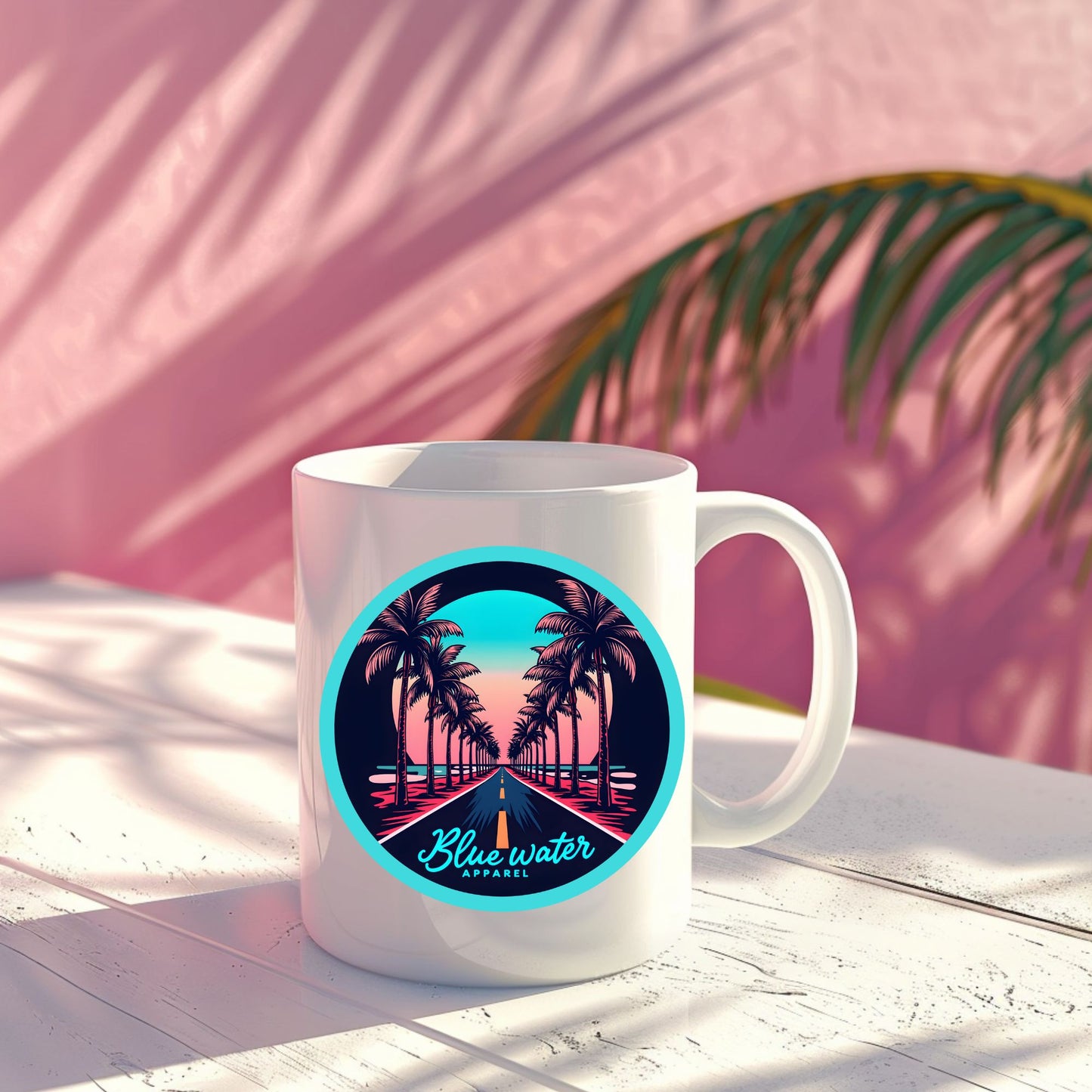 Retro Graphic Ceramic Mug - Palm Tree Road by Blue Water Apparel