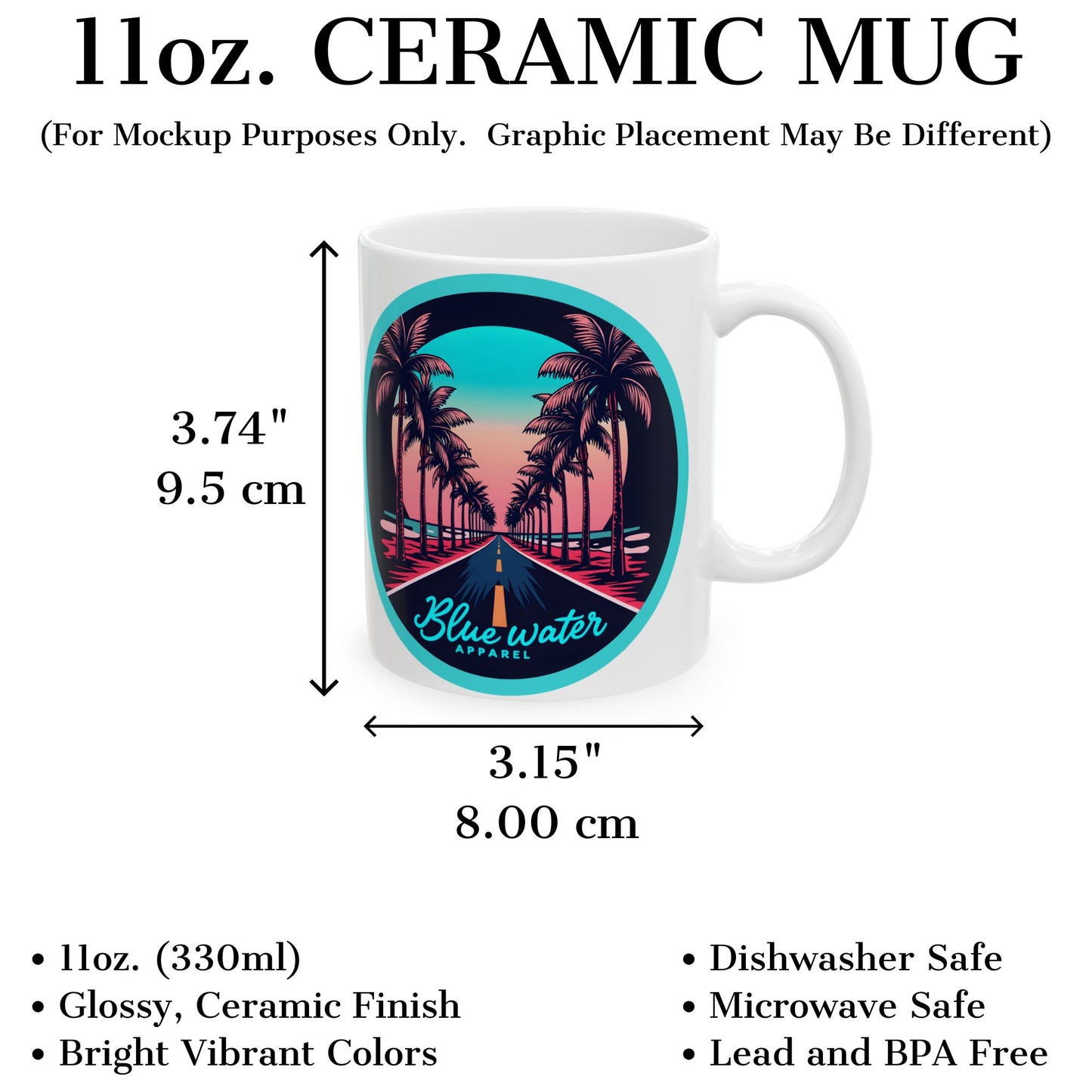 Retro Graphic Ceramic Mug - Palm Tree Road by Blue Water Apparel