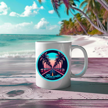 Retro Graphic Ceramic Mug - Palm Tree Road by Blue Water Apparel