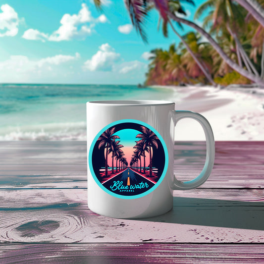 Retro Graphic Ceramic Mug - Palm Tree Road by Blue Water Apparel