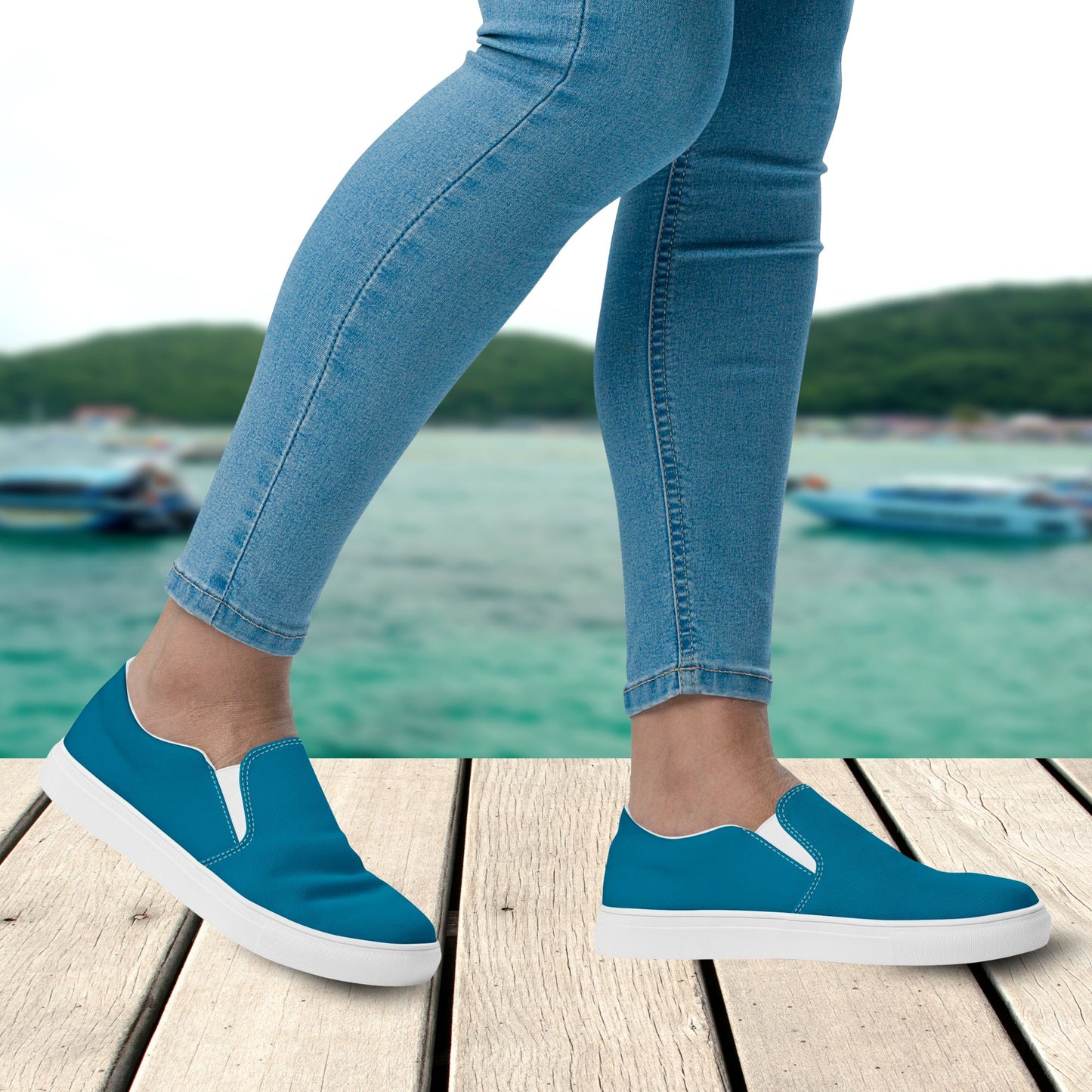 Antique Sapphire Women's Slip-On Canvas Shoes to Match Our Hibiscus Wave Hooded Sweatshirt!
