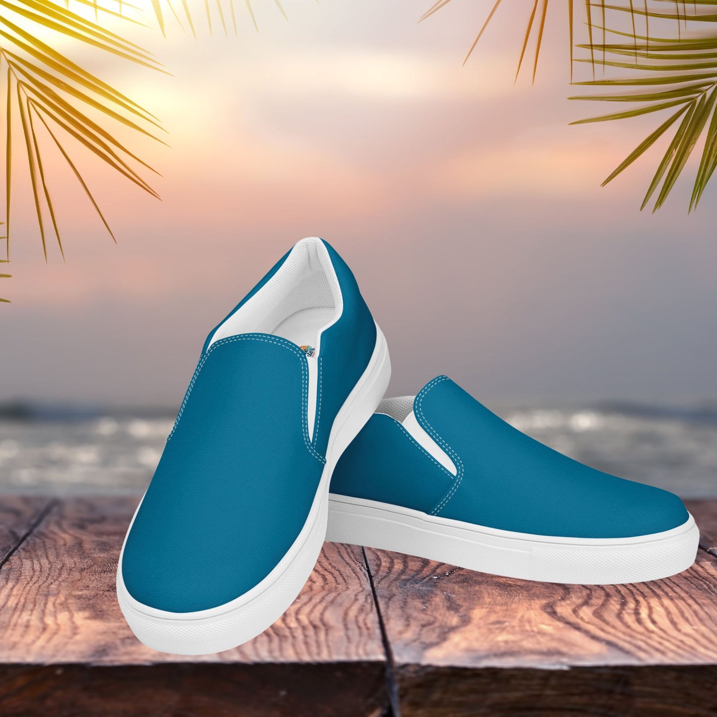 Antique Sapphire Women's Slip-On Canvas Shoes to Match Our Hibiscus Wave Hooded Sweatshirt!