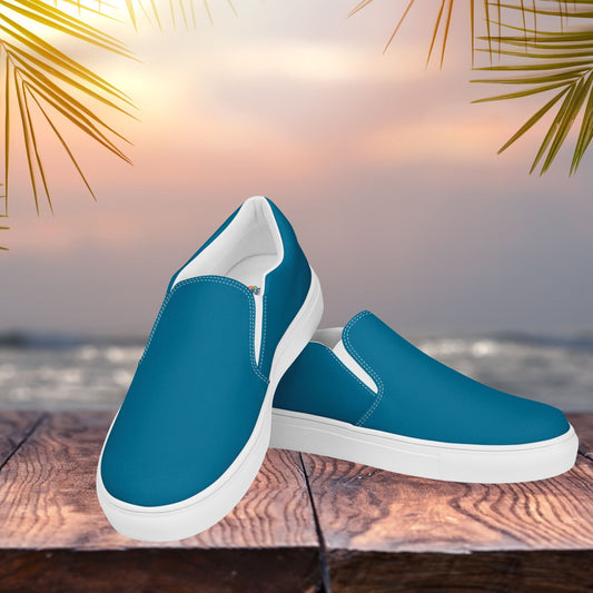 Antique Sapphire Women's Slip-On Canvas Shoes to Match Our Hibiscus Wave Hooded Sweatshirt!