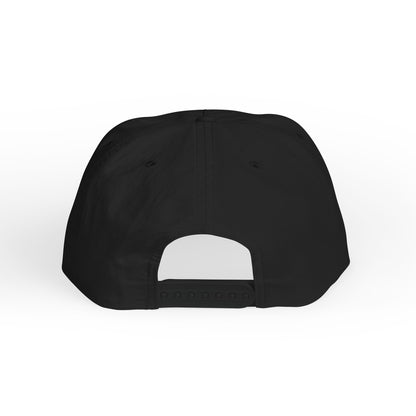 flat lay back of black tropical sunset surf cap by blue water apparel