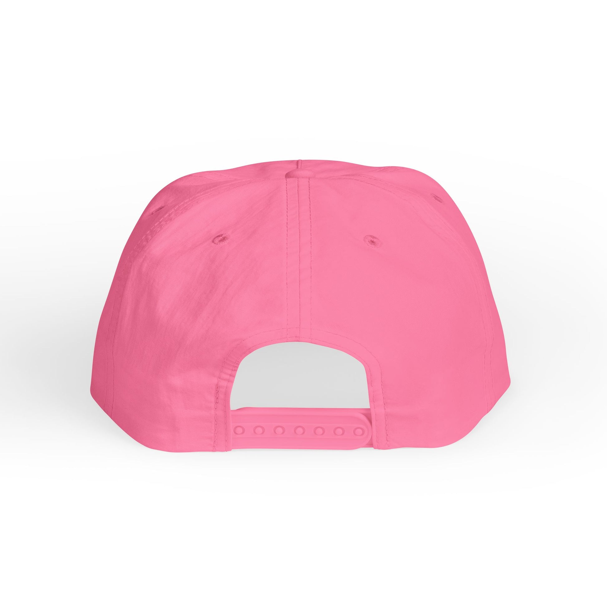 flat lay back of charity pink tropical sunset surf cap by blue water apparel