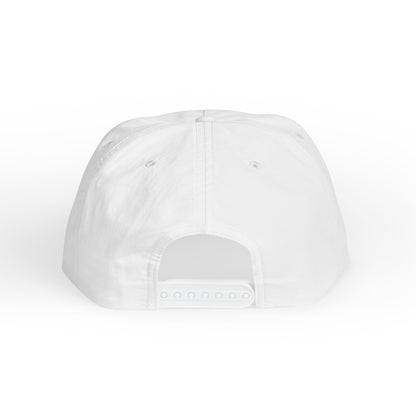 flat lay back of white tropical sunset surf cap by blue water apparel