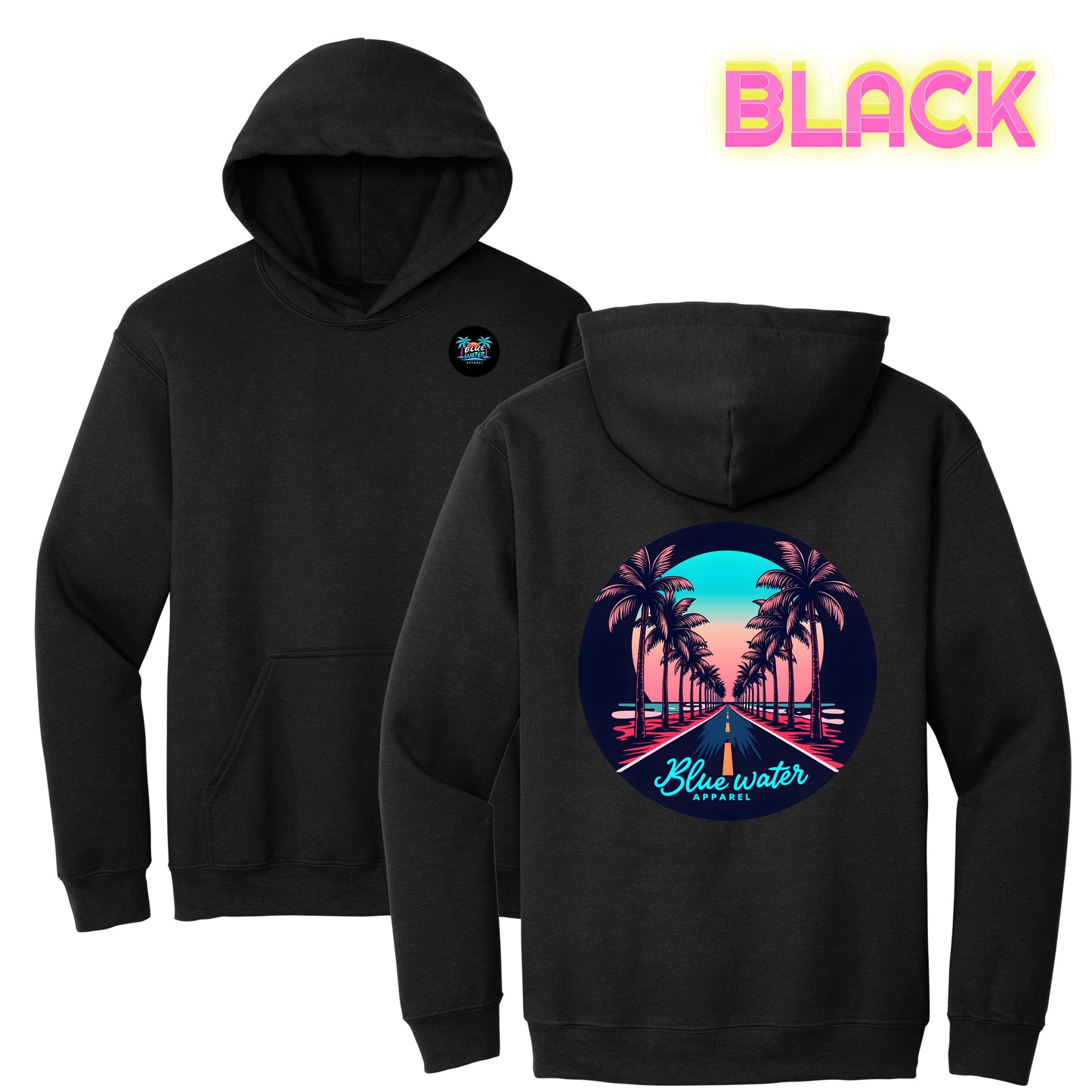 Retro Graphic Hoodie - Palm Tree Road by Blue Water Apparel