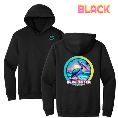 flat lay black retro pelican hoodie by blue water apparel