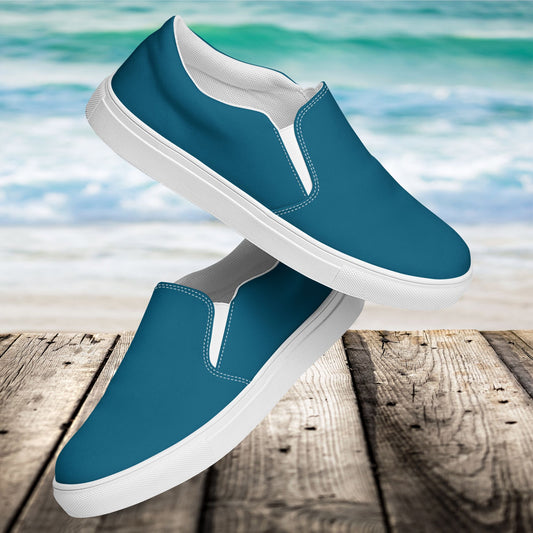 Deep Teal Men’s Slip-On Canvas Shoes to Match Our Hibiscus Wave Collection T-Shirts!