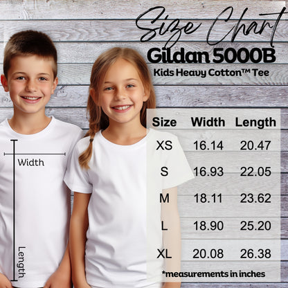 kid's size chart for heavy cotton tee