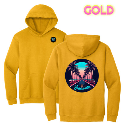 Retro Graphic Hoodie - Palm Tree Road by Blue Water Apparel