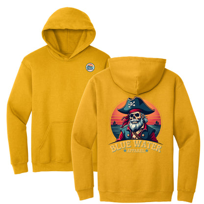 flat lay gold vintage pirate hoodie by blue water apparel