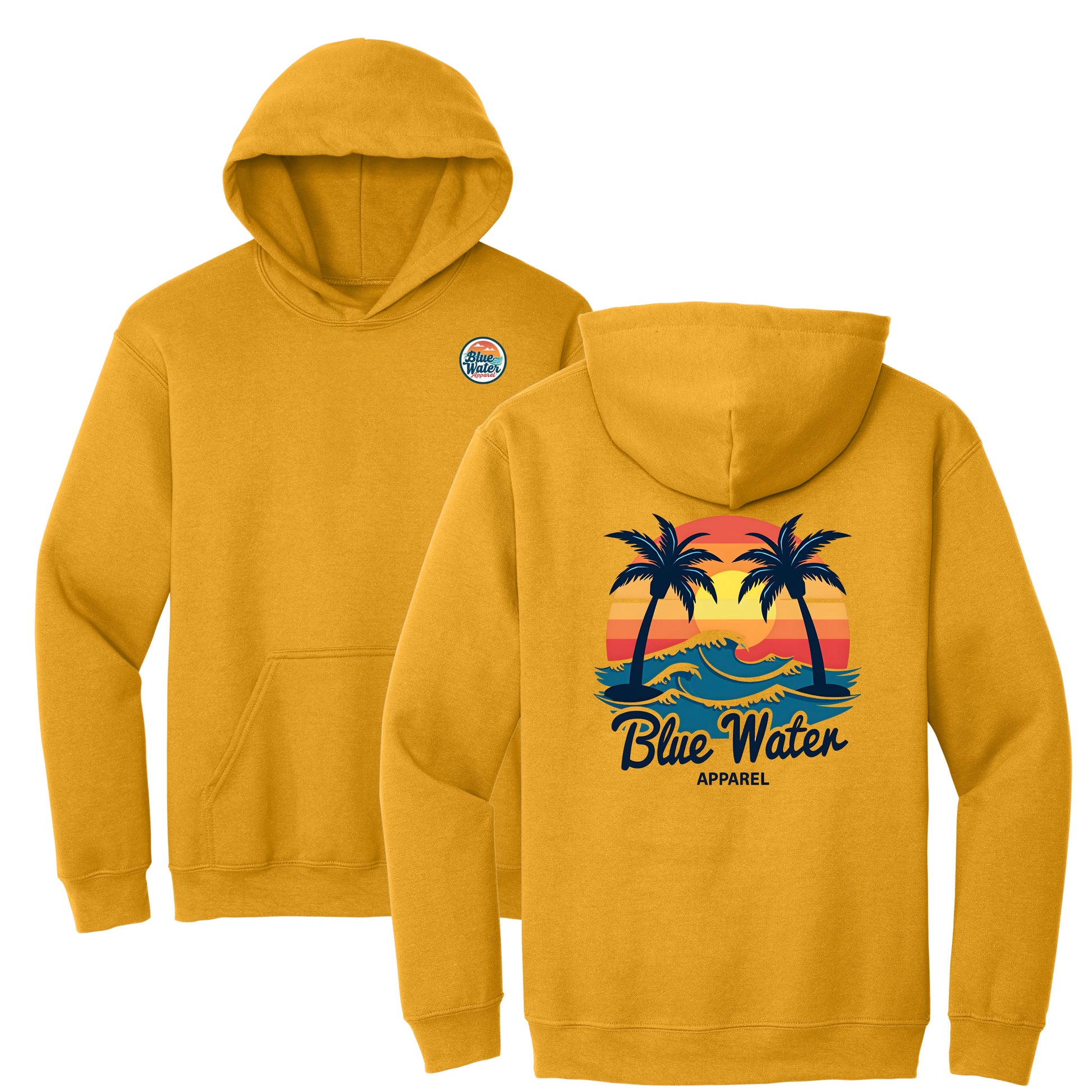 flat lay gold vintage sunset hoodie by blue water apparel