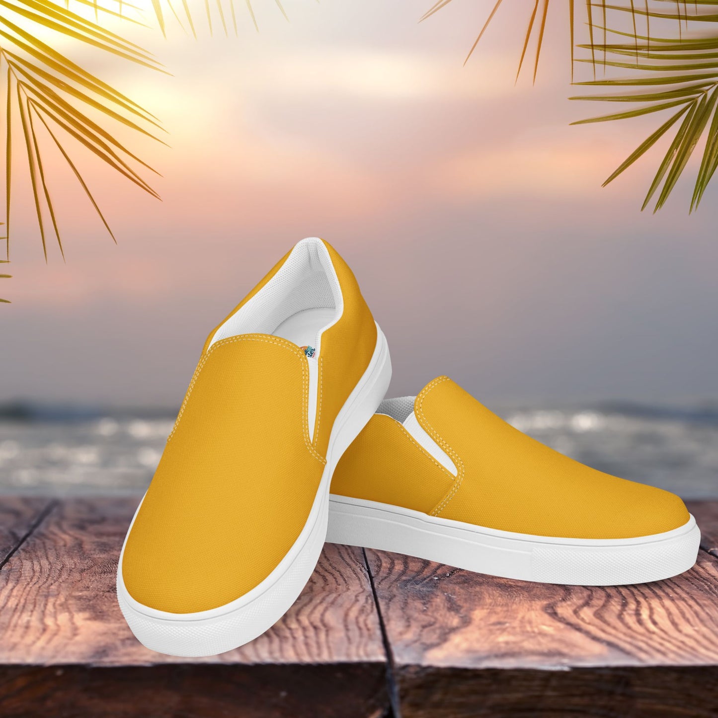 Gold Women’s Slip-On Canvas Shoes to Match Our Vintage & Retro Collection Hooded Sweatshirts!